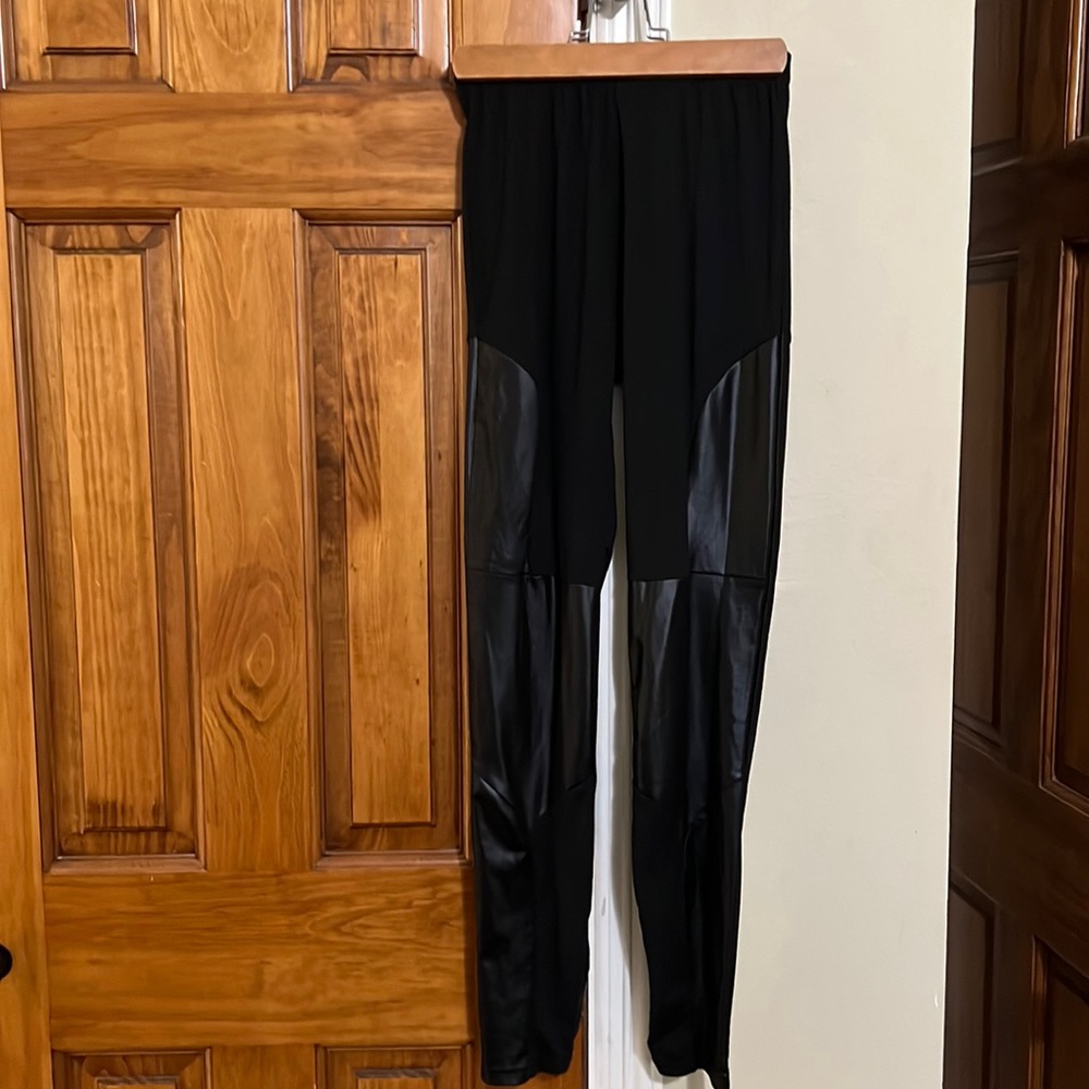 Black Leggings With Pleather Accents